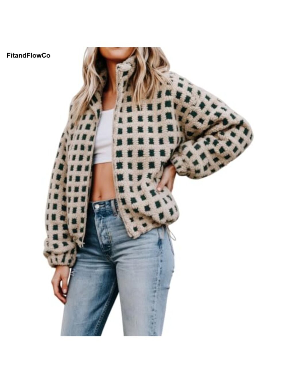 Women's Sherpa Fleece Zip Up Jacket Fuzzy Warm Coat with Pockets